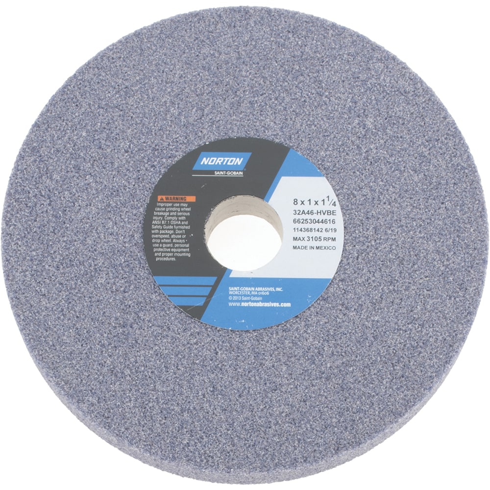 Norton 66253044616 Surface Grinding Wheel: 8" Dia, 1" Thick, 1-1/4" Hole, 46 Grit, H Hardness Image