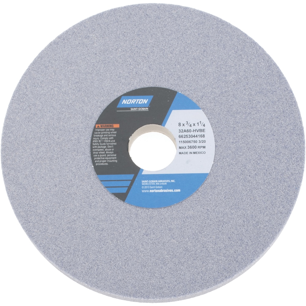 Norton 66253044168 Surface Grinding Wheel: 8" Dia, 3/4" Thick, 1-1/4" Hole, 60 Grit, H Hardness Image