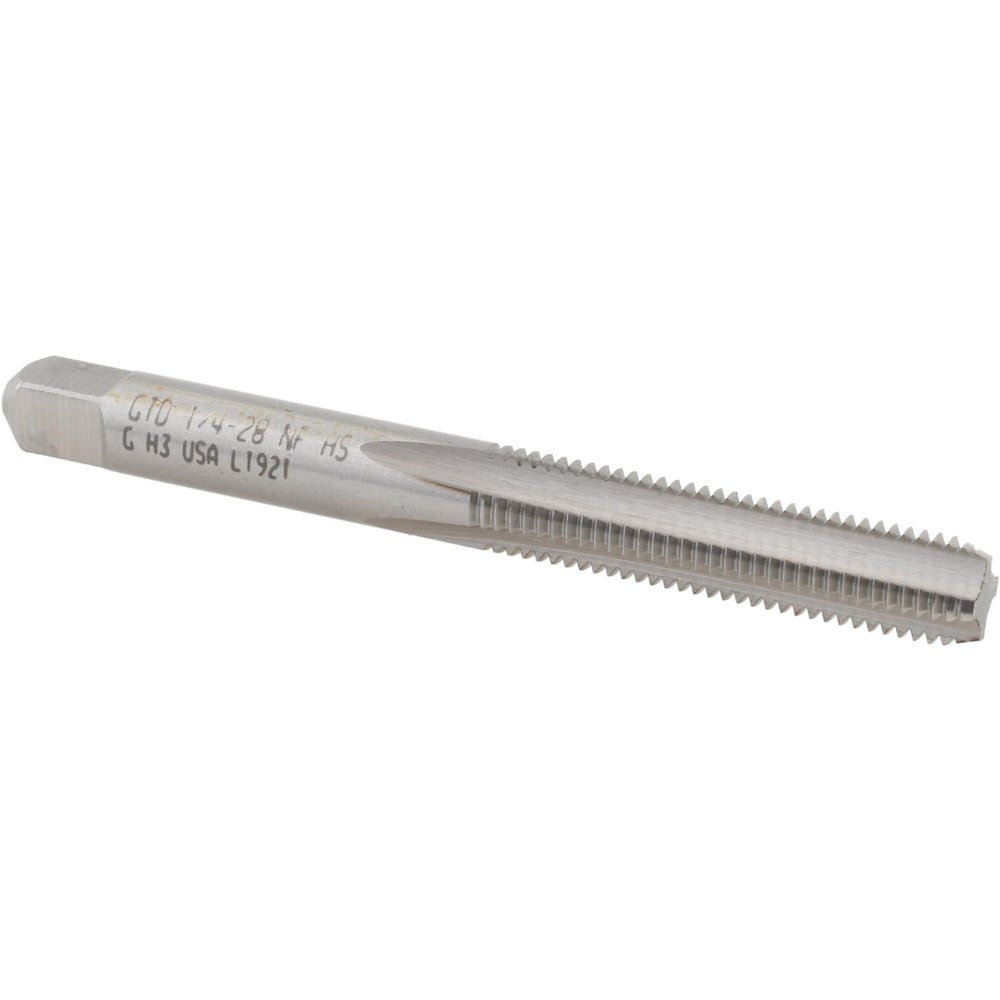 Straight Flute Tap: 1/4-28 UNF, 4 Flute, Bottoming Chamfer, HSS, Bright/Uncoated Finish