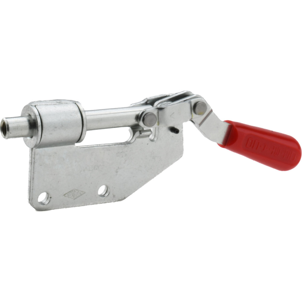 Standard Straight Line Action Clamp: 299 lb Load Capacity, 1.25" Plunger Travel, Straight Base, Carbon Steel - 2 Mounting Hole, 6.86 mm Hole, 11.18 mm Plunger Dia, Straight Handle