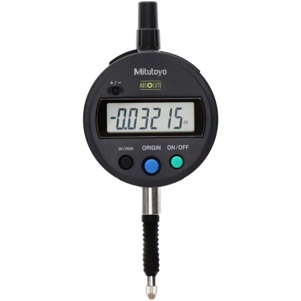 Mitutoyo 543-796B-10 Electronic Drop Indicators; Back Type: Flat; Connection Type: Straight; Display Type: LCD; Accuracy (Decimal Inch): +/-.0001 to +/-.00015; Calibrated: No; Measuring Force (N): 2.5; Minimum Measurement (mm): 0.00; Maximum Measurement (mm): 12.70; Maximum M 