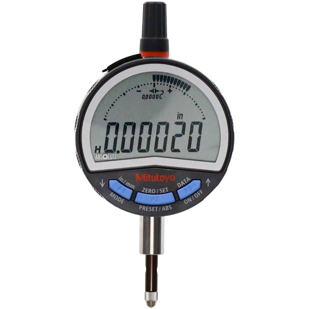 Mitutoyo 543-707B Electronic Drop Indicators; Back Type: Flat; Connection Type: Straight; Display Type: LCD; Accuracy (Decimal Inch): .0001"; Calibrated: No; Measuring Force (N): 1.5; Minimum Measurement (mm): 0.00; Maximum Measurement (mm): 12.70; Maximum Measurement (Dec 
