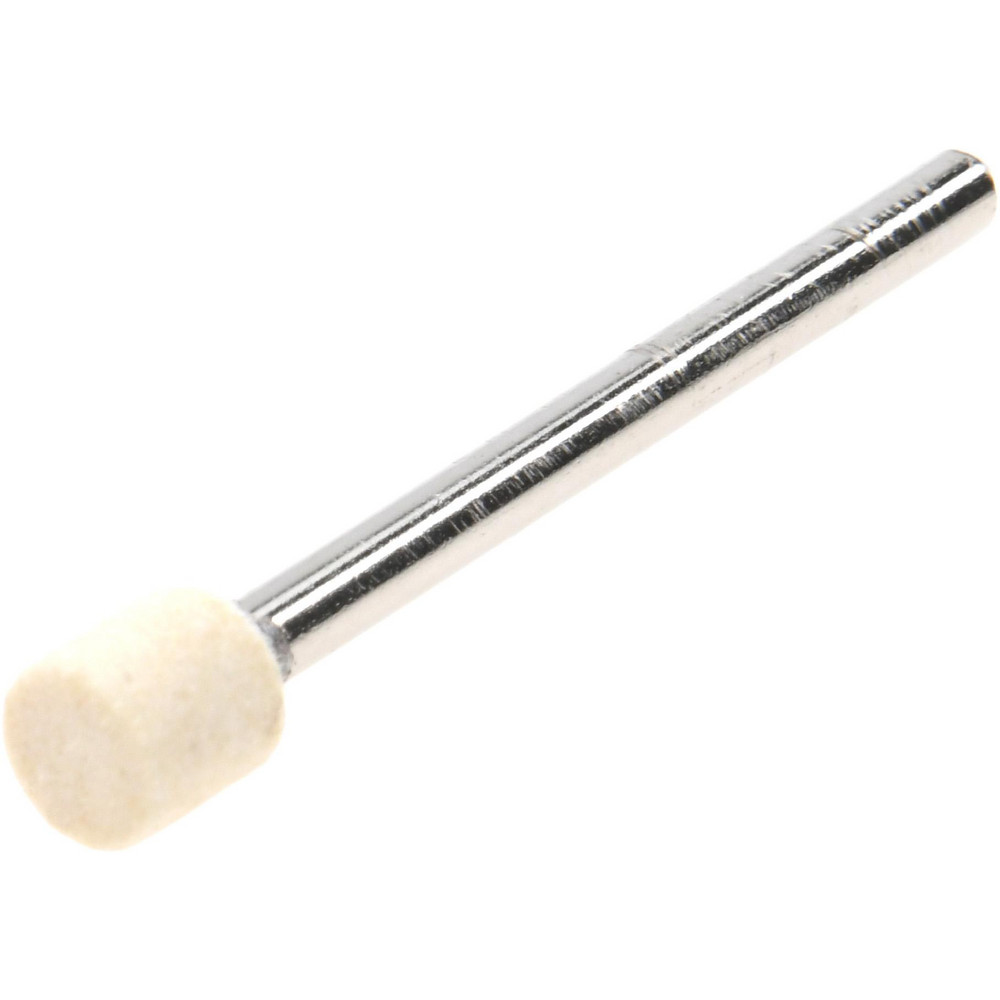 Mounted Polishing Bob: Cylinder Shape, 1/4" Max Dia, 1/8" Shank Dia, Wool Felt - Rock Hard Density