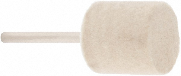 Mounted Polishing Bob: Cylinder Shape, 3/4" Max Dia, 1/8" Shank Dia, Wool Felt