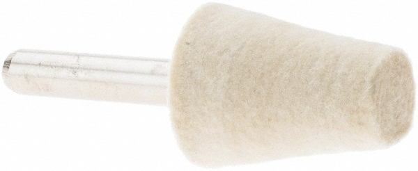 Mounted Polishing Bob: Cone Shape, 3/4" Max Dia, 1/4" Shank Dia, Wool Felt