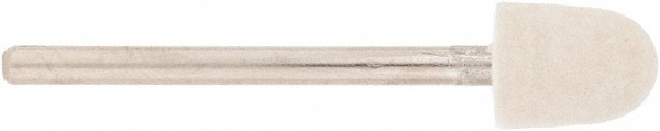 Mounted Polishing Bob: Oval Shape, 3/8" Max Dia, 1/8" Shank Dia, Wool Felt