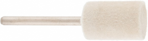 Mounted Polishing Bob: Cylinder Shape, 1/2" Max Dia, 1/8" Shank Dia, Wool Felt