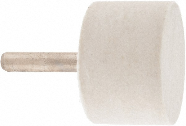 Mounted Polishing Bob: Cylinder Shape, 1-1/2" Max Dia, 1/4" Shank Dia, Wool Felt