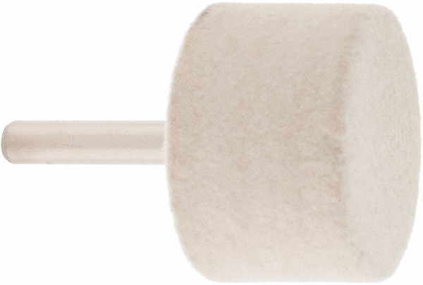 Mounted Polishing Bob: Cylinder Shape, 1-1/2" Max Dia, 1/4" Shank Dia, Wool Felt