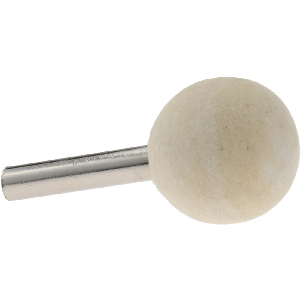 Mounted Polishing Bob: Ball Shape, 1" Max Dia, 1/4" Shank Dia, Wool Felt