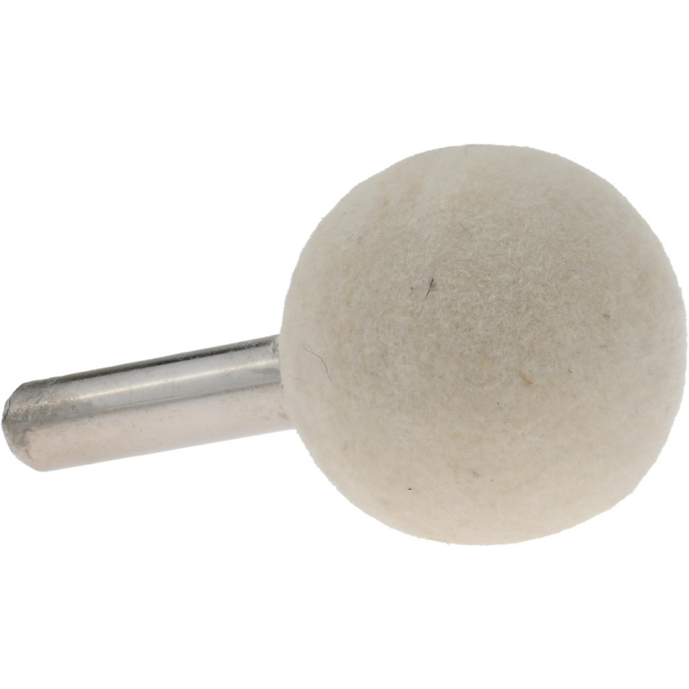 Mounted Polishing Bob: Ball Shape, 1" Max Dia, 1/4" Shank Dia, Wool Felt