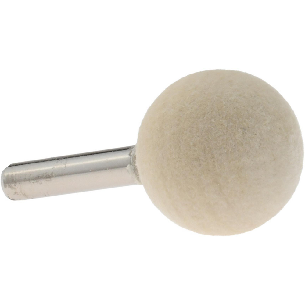Mounted Polishing Bob: Ball Shape, 1" Max Dia, 1/4" Shank Dia, Wool Felt