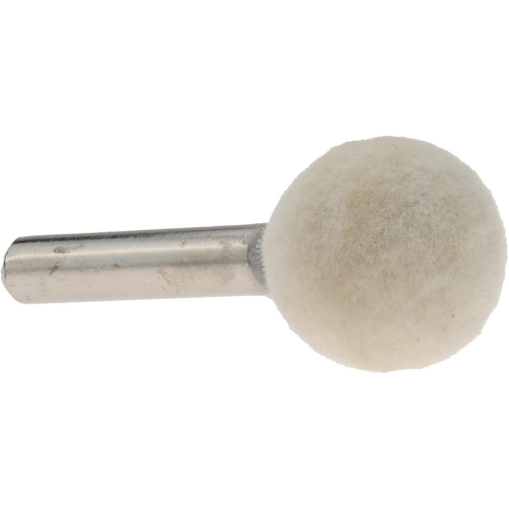 Mounted Polishing Bob: Ball Shape, 3/4" Max Dia, 1/4" Shank Dia, Wool Felt