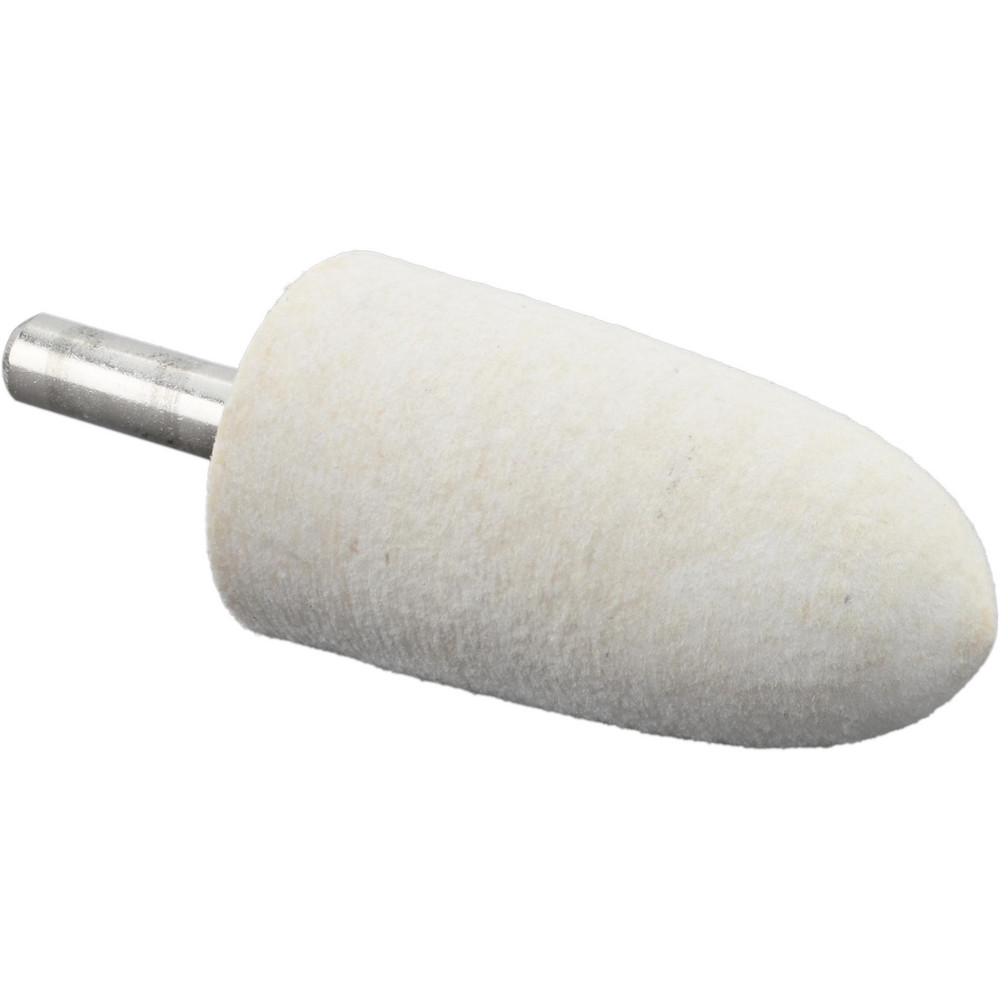 Mounted Polishing Bob: Bullet Shape, 1" Max Dia, 1/4" Shank Dia, Wool Felt