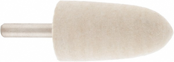 Mounted Polishing Bob: Bullet Shape, 1" Max Dia, 1/4" Shank Dia, Wool Felt