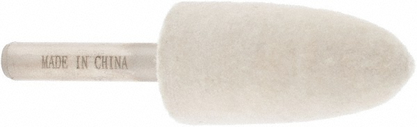 Mounted Polishing Bob: Bullet Shape, 3/4" Max Dia, 1/4" Shank Dia, Wool Felt