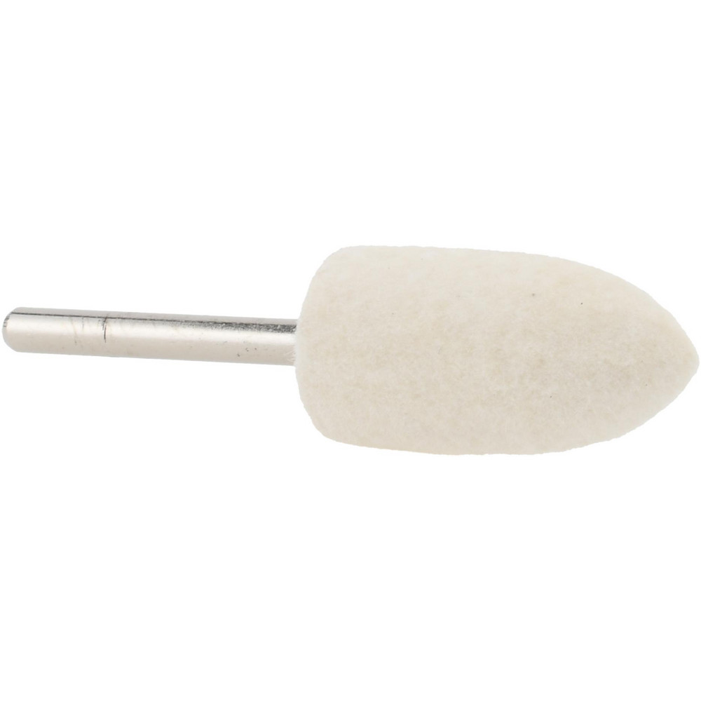 Mounted Polishing Bob: Bullet Shape, 1/2" Max Dia, 1/8" Shank Dia, Wool Felt