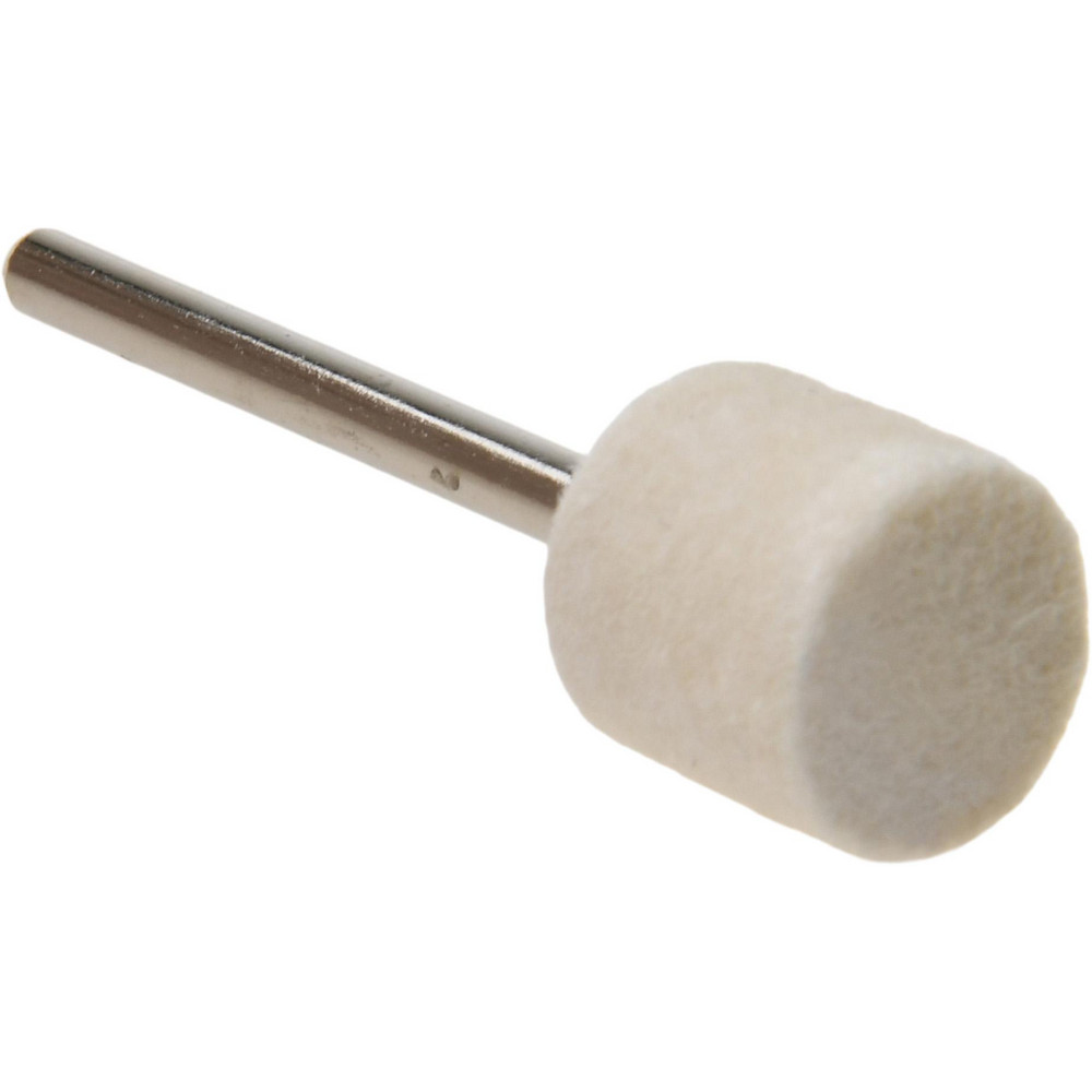 Mounted Polishing Bob: Cylinder Shape, 1/2" Max Dia, 1/8" Shank Dia, Wool Felt - Rock Hard Density
