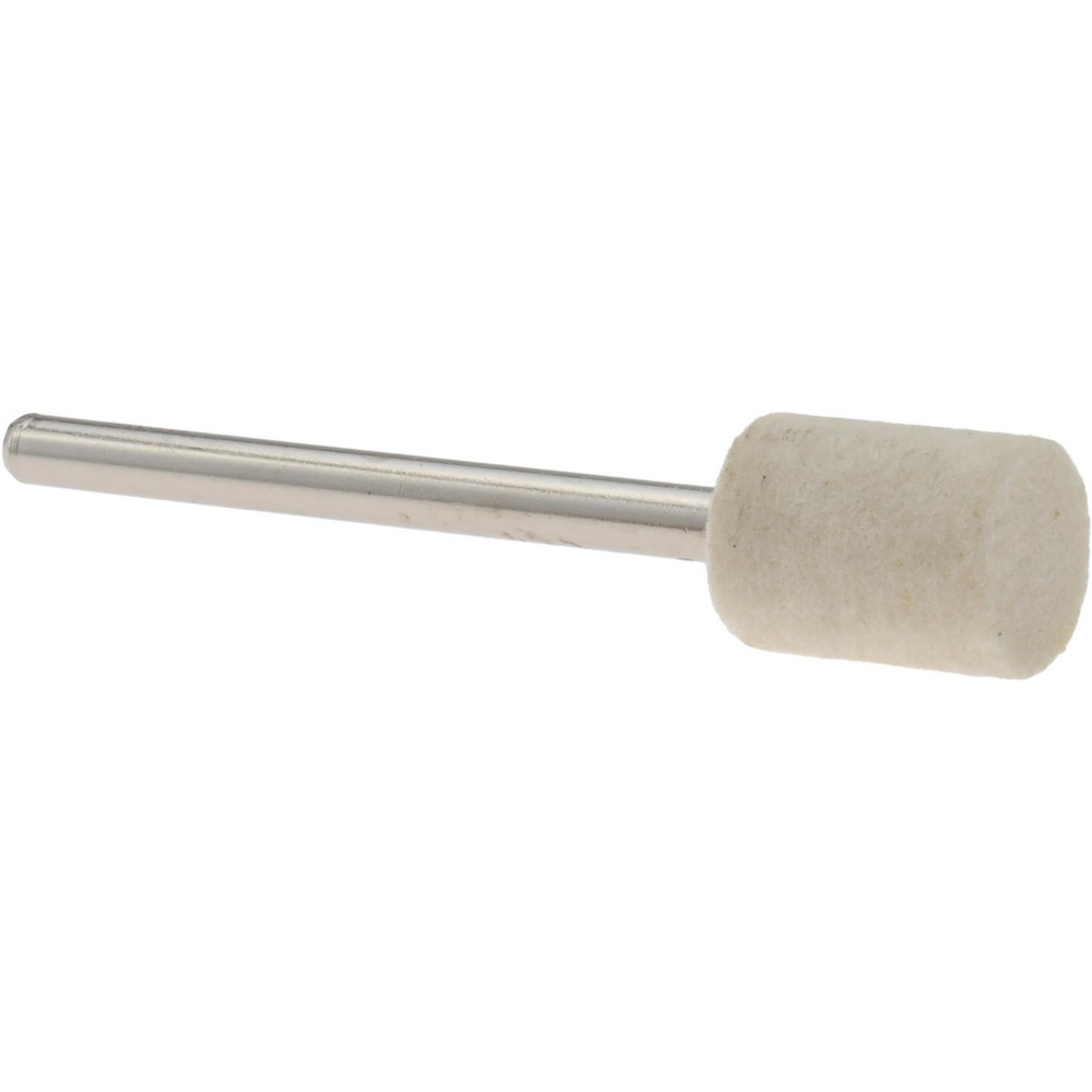 Mounted Polishing Bob: Cylinder Shape, 3/8" Max Dia, 1/8" Shank Dia, Wool Felt - Rock Hard Density