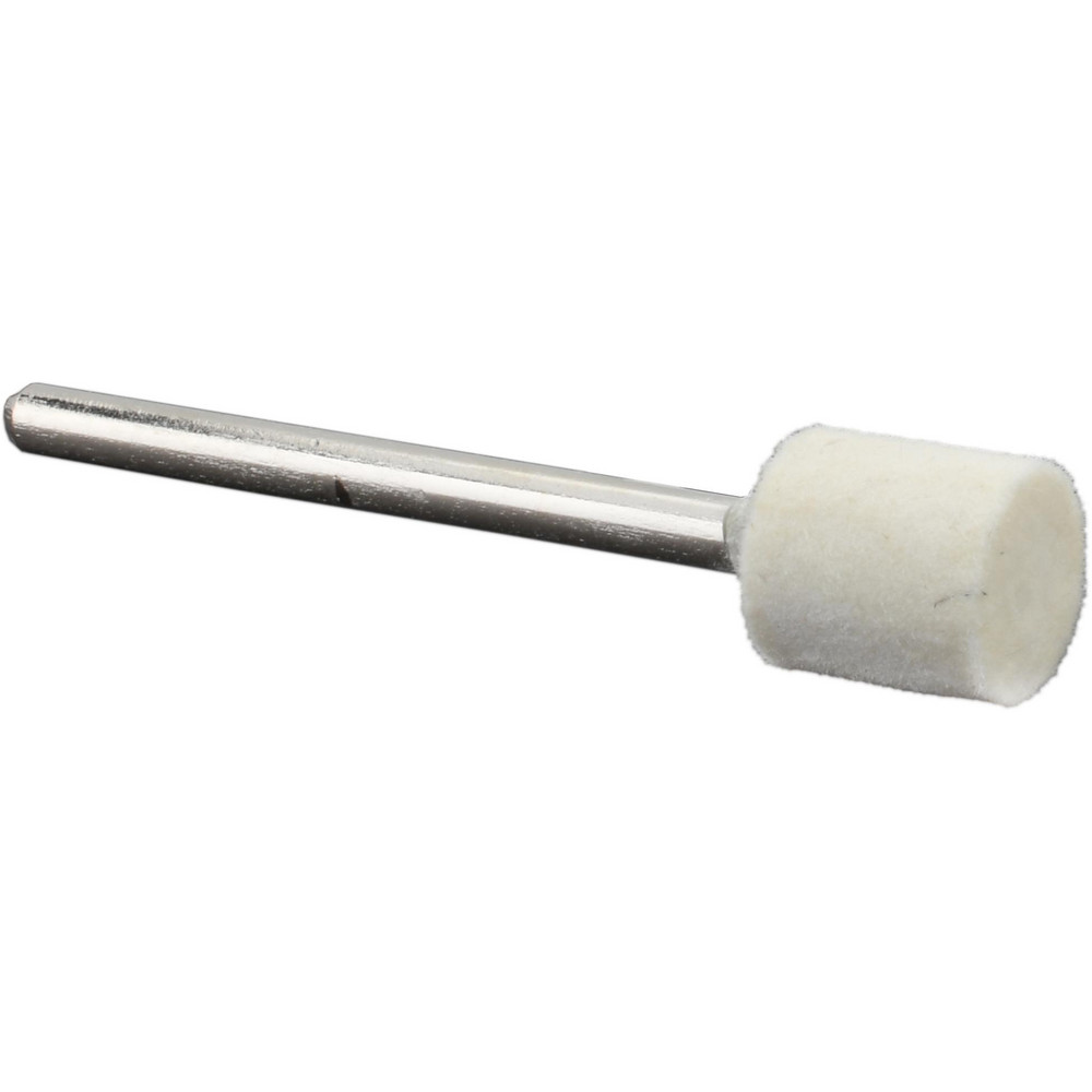 Mounted Polishing Bob: Cylinder Shape, 3/8" Max Dia, 1/8" Shank Dia, Wool Felt - Rock Hard Density