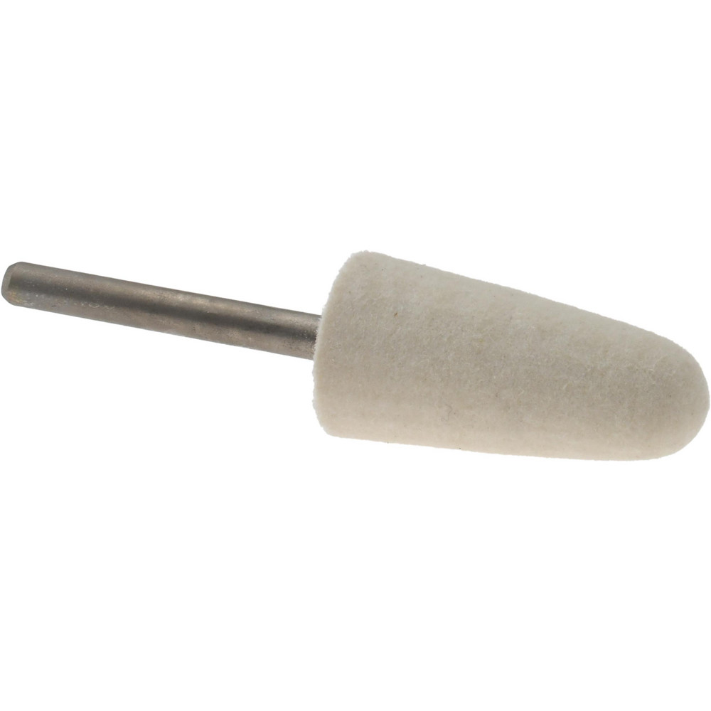 Mounted Polishing Bob: Conical Shape, 1/2" Max Dia, 1/8" Shank Dia, Wool Felt