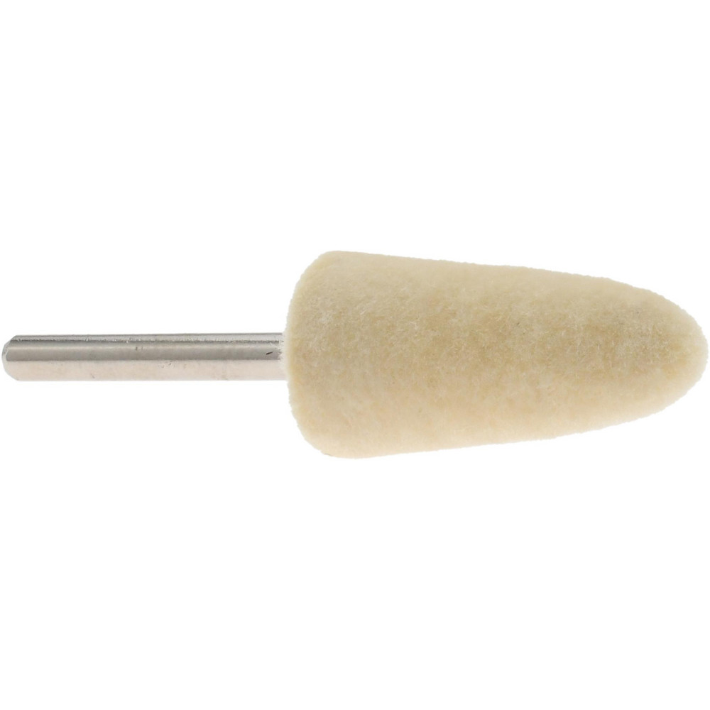 Mounted Polishing Bob: Conical Shape, 1/2" Max Dia, 1/8" Shank Dia, Wool Felt
