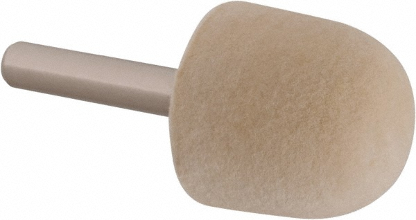 Mounted Polishing Bob: Oval Shape, 1" Max Dia, 1/4" Shank Dia, Wool Felt