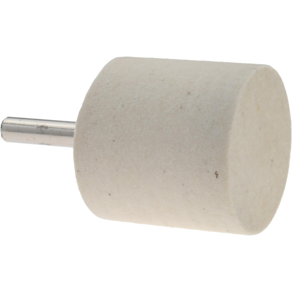 Mounted Polishing Bob: Cylinder Shape, 1-1/2" Max Dia, 1/4" Shank Dia, Wool Felt