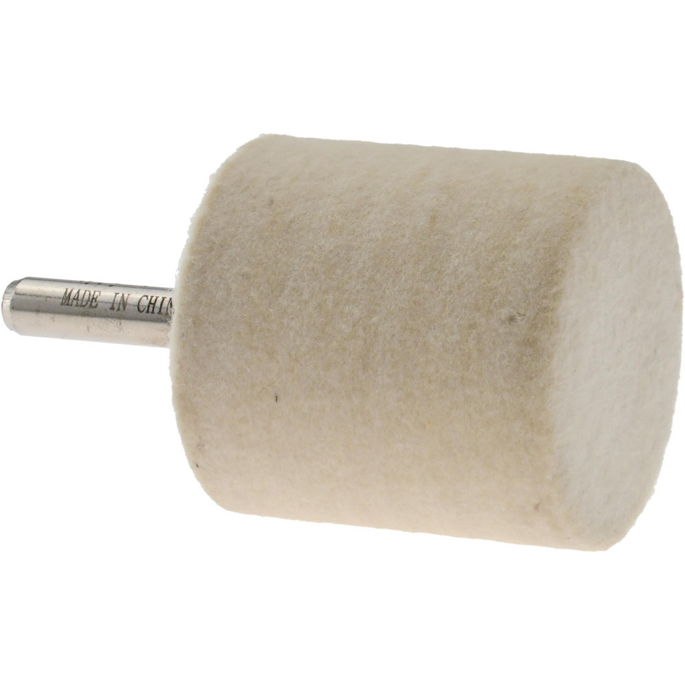 Mounted Polishing Bob: Cylinder Shape, 1-1/2" Max Dia, 1/4" Shank Dia, Wool Felt