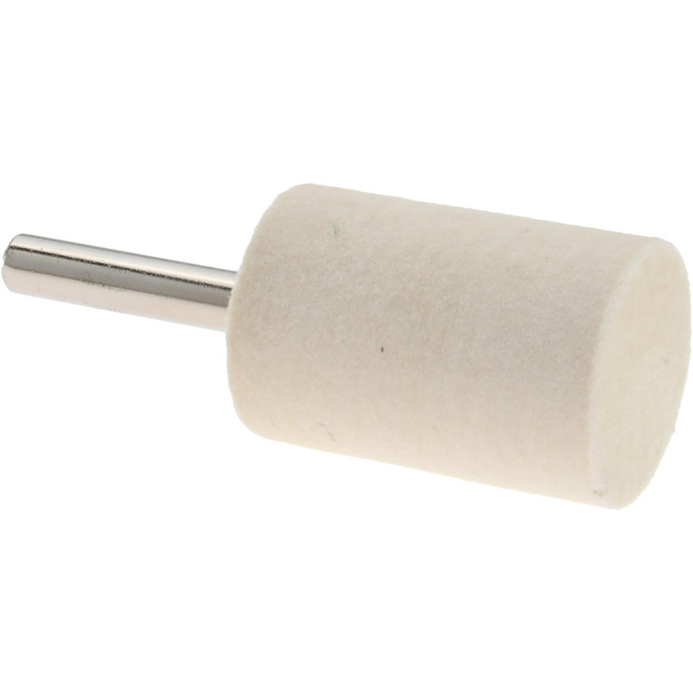 Mounted Polishing Bob: Cylinder Shape, 1" Max Dia, 1/4" Shank Dia, Wool Felt