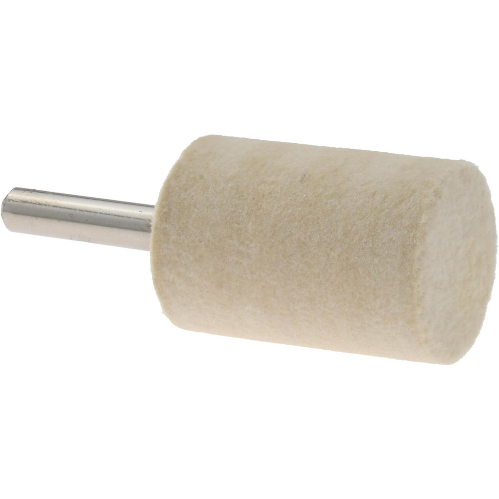 Mounted Polishing Bob: Cylinder Shape, 1" Max Dia, 1/4" Shank Dia, Wool Felt