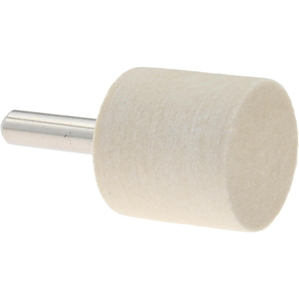 Mounted Polishing Bob: Cylinder Shape, 1" Max Dia, 1/4" Shank Dia, Wool Felt