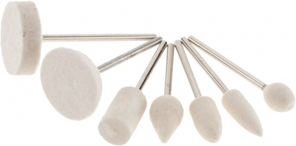 7 Piece, 3/32" Shank Diam, Wool Felt Bob Set