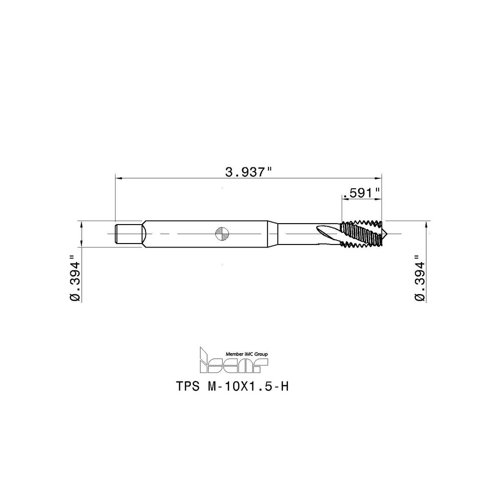 Iscar Spiral Flute Tap M10x1.50 Metric Coarse, 3 Flutes, 6H Class of
