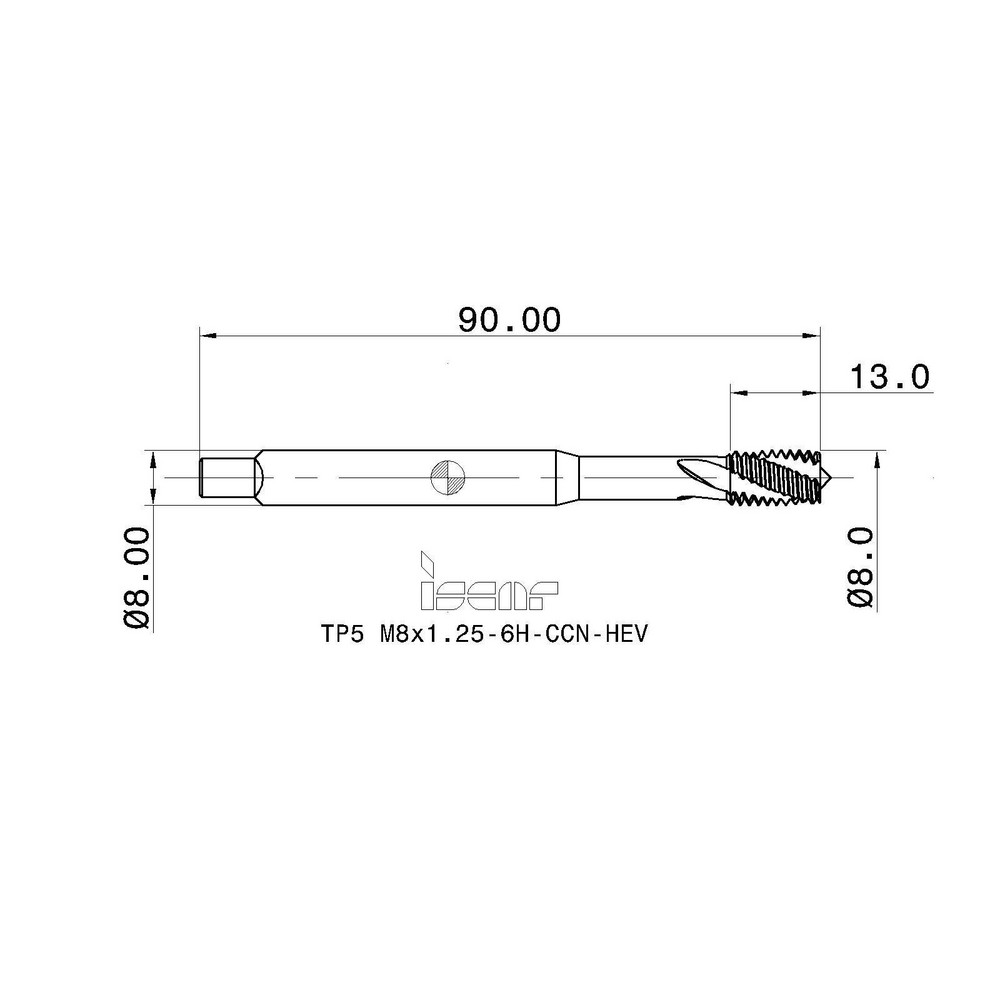 Iscar Spiral Flute Tap M8x1.25 Metric Coarse, 3 Flutes, 6H Class of