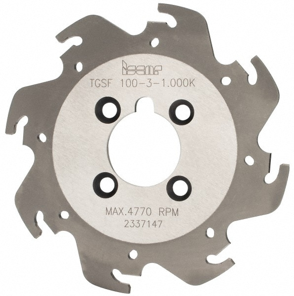 Iscar 2302201 Indexable Slotting Cutter: 0.118 Cutting Width, 3.937 Cutter Dia, Arbor Hole Connection, 1.04 Depth of Cut, 1 Hole, Right Hand Cut Image