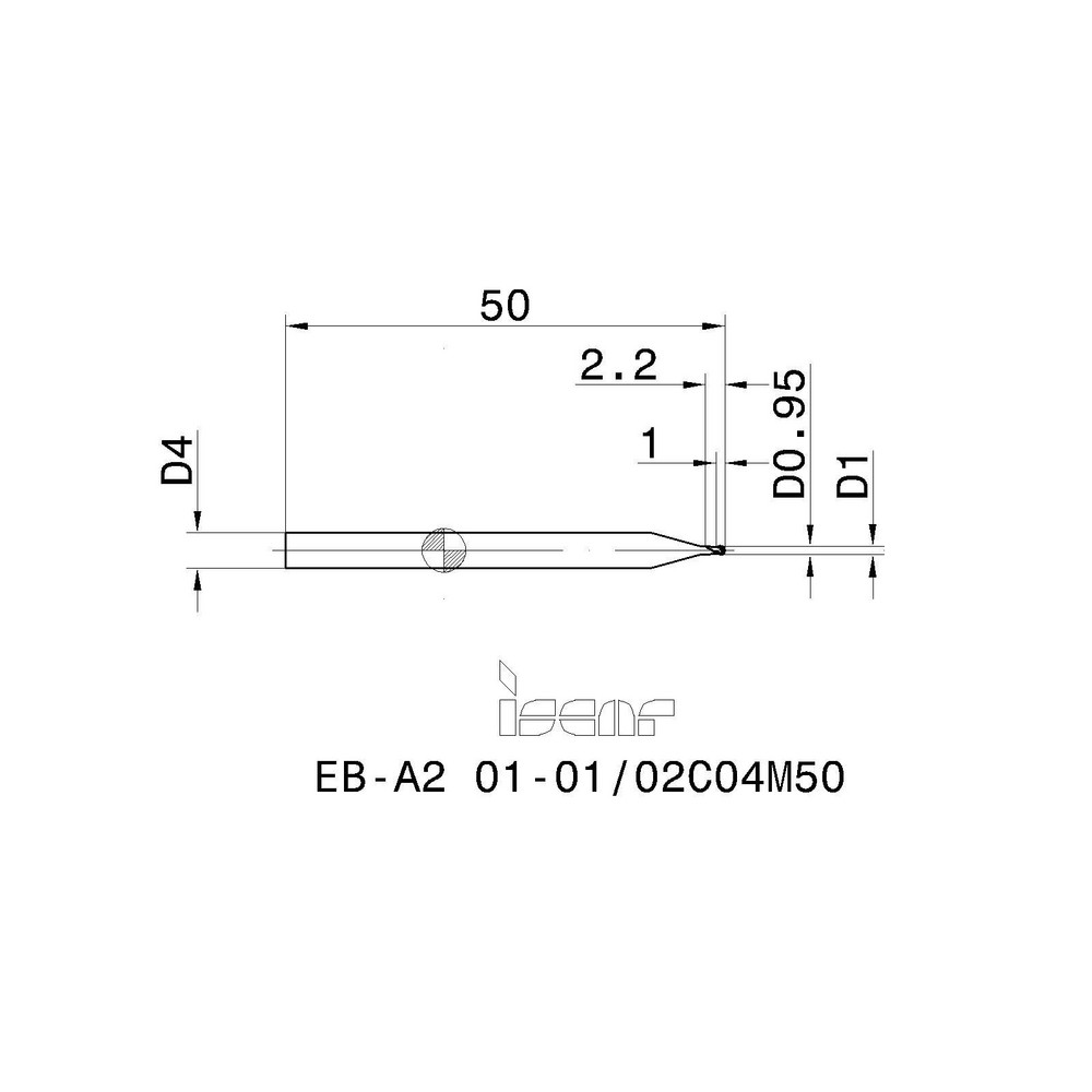 Iscar Ball End Mill 1.00 mm Dia, 1.00 mm LOC, 2 Flute, Solid Carbide