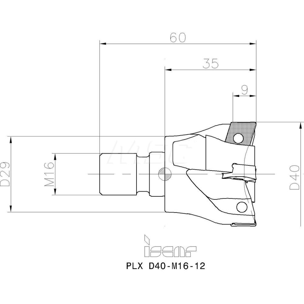 Iscar Indexable SquareShoulder End Mill PLXD40M1612, 40 mm Cut Dia