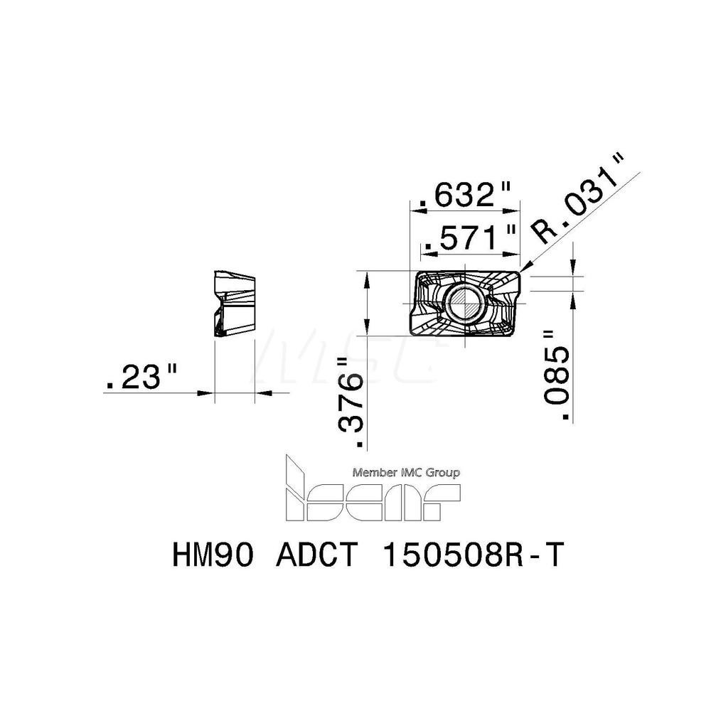 Iscar - Milling Insert: ANSI HM90 ADCT 150508R-T IC380, ISO HM90 ADCT ...