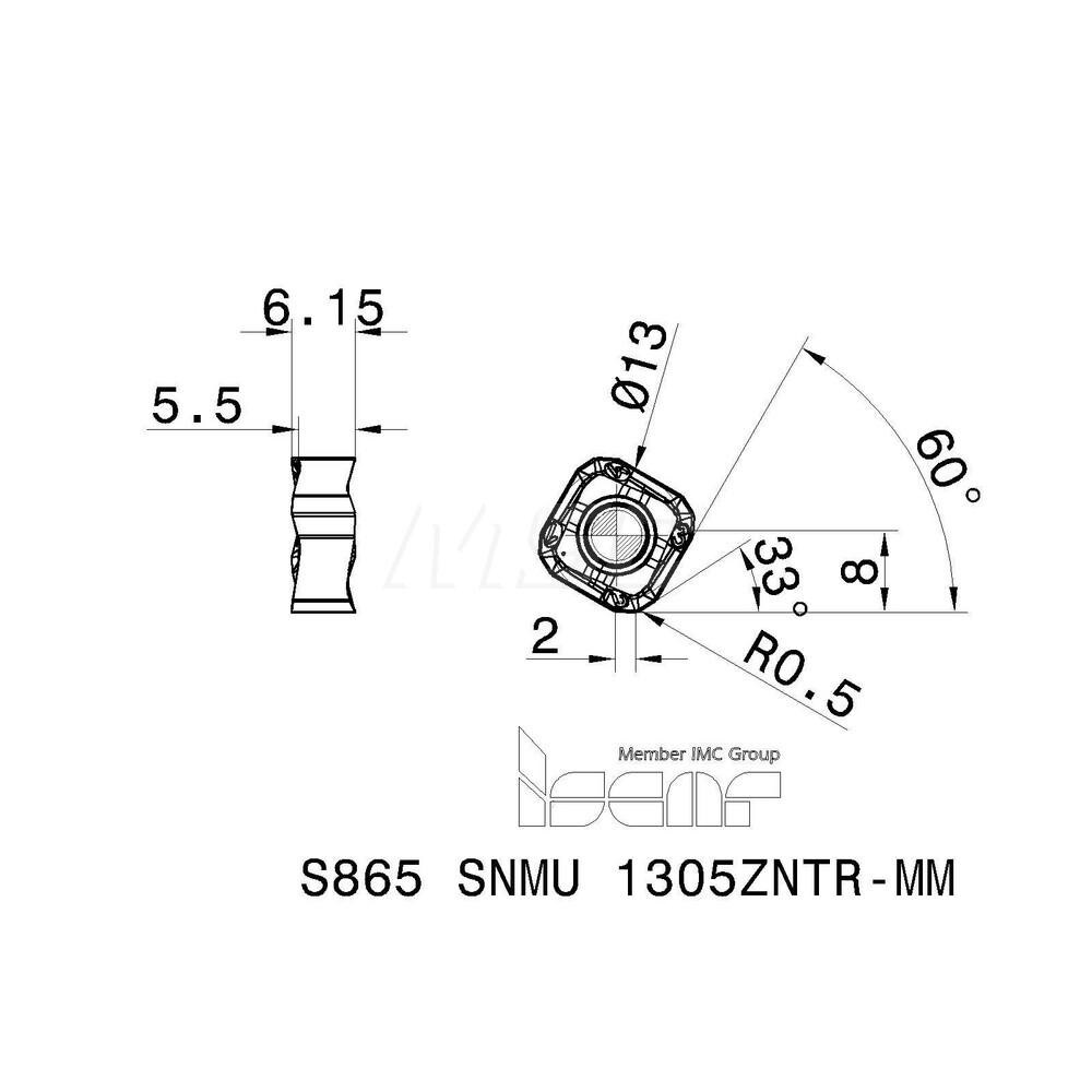 Iscar - Milling Insert: S865 SNMU 1305ZNTR-MM IC830, Solid Carbide ...