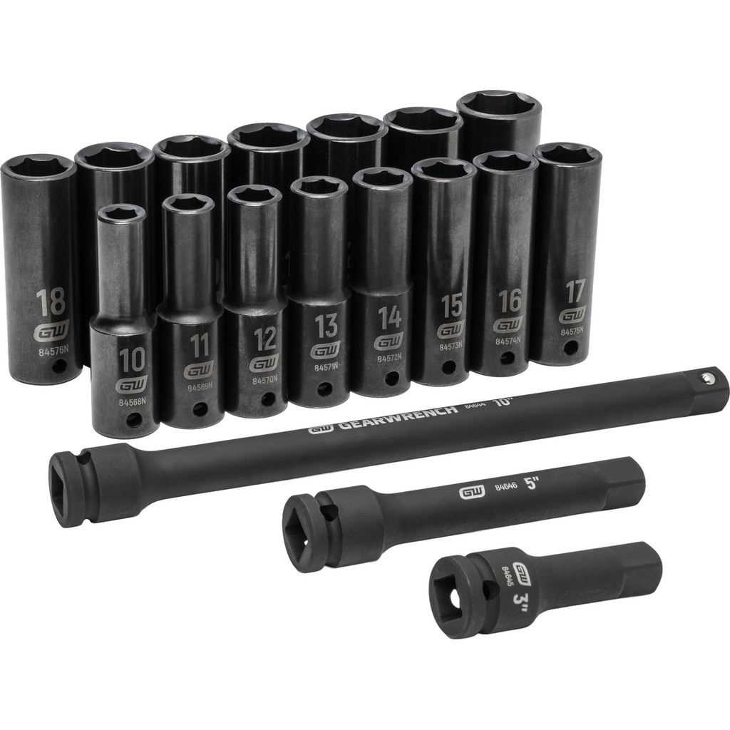 GEARWRENCH - Socket Set: Deep, 18 Pc, 1/2" Drive, 10.00 to 24.00 mm ...