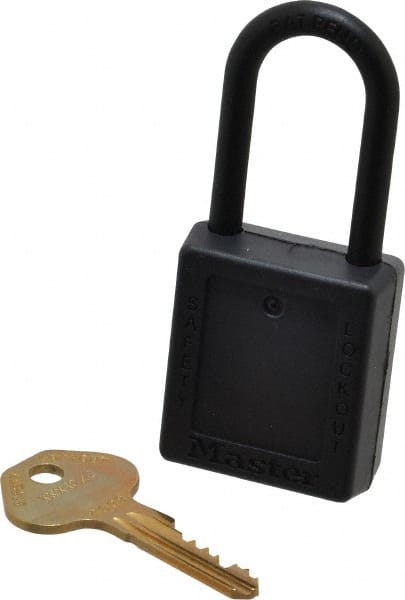 Master Lock 406BLK Lockout Padlock: Keyed Different, Key Retaining, Thermoplastic, Plastic Shackle, Black 