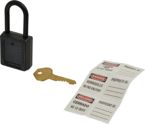 Master Lock 406KABLK605F151 Lockout Padlock: Keyed Alike, Key Retaining, Thermoplastic, Plastic Shackle, Black 