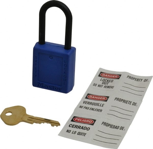 Master Lock 406KABLU605F152 Lockout Padlock: Keyed Alike, Key Retaining, Thermoplastic, Plastic Shackle, Blue 