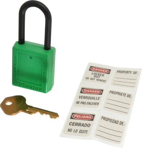 Master Lock 406KAGRN605F153 Lockout Padlock: Keyed Alike, Key Retaining, Thermoplastic, Plastic Shackle, Green 