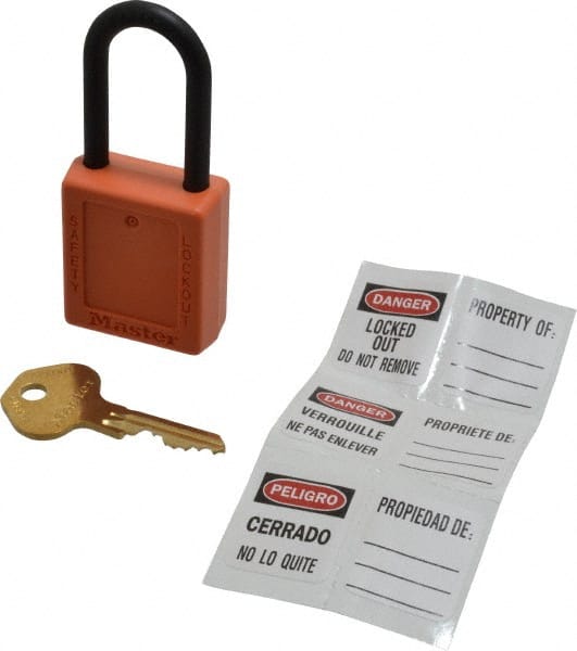 Master Lock 406KAORJ605F154 Lockout Padlock: Keyed Alike, Key Retaining, Thermoplastic, Plastic Shackle, Orange 