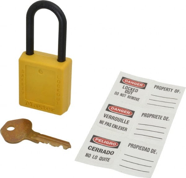 Master Lock 406KAYLW605F158 Lockout Padlock: Keyed Alike, Key Retaining, Thermoplastic, Plastic Shackle, Yellow 