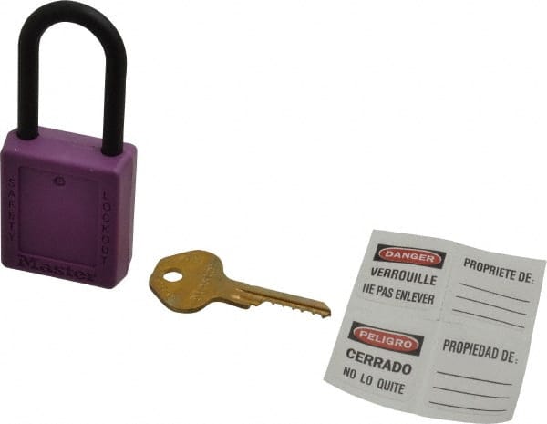 Master Lock 406PRP Lockout Padlock: Keyed Different, Key Retaining, Thermoplastic, Plastic Shackle, Purple 