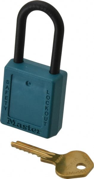 Master Lock 406TEAL Lockout Padlock: Keyed Different, Key Retaining, Thermoplastic, Plastic Shackle, Teal 