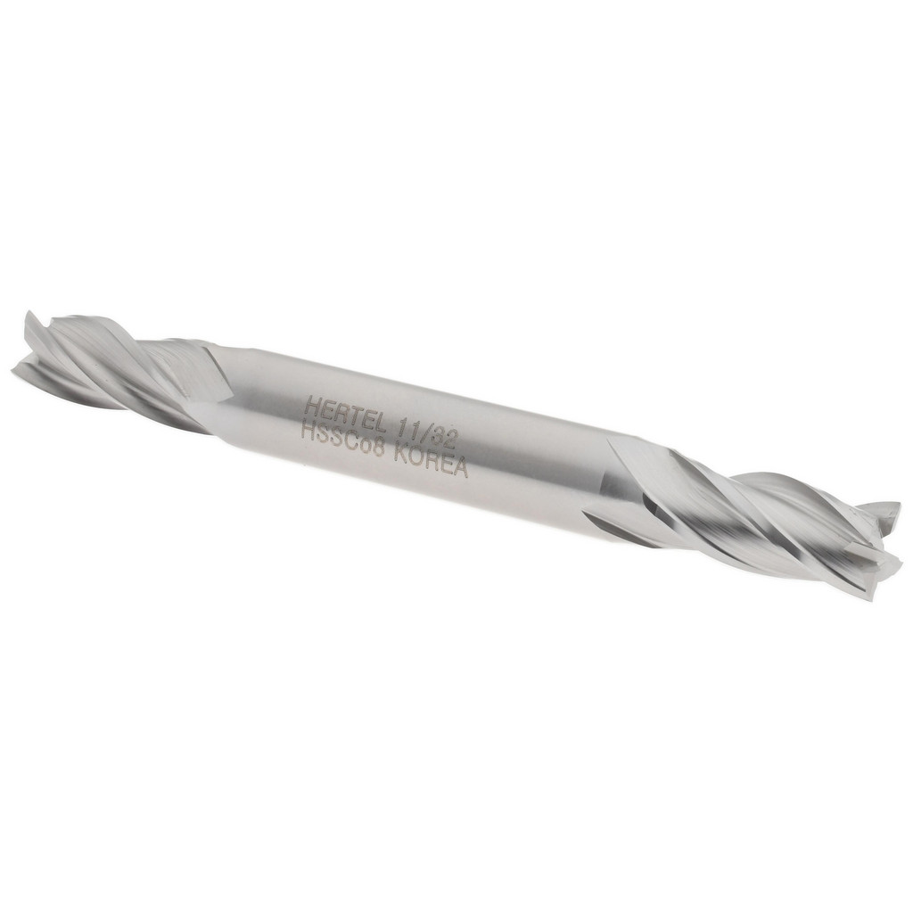 Hertel E2053022 Square End Mill: 11/32 Dia, 3/4 LOC, 3/8 Shank Dia, 3-1/2 OAL, 4 Flutes, Cobalt Image